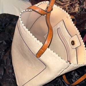 Chic Cream Tote with Tan Leather Straps